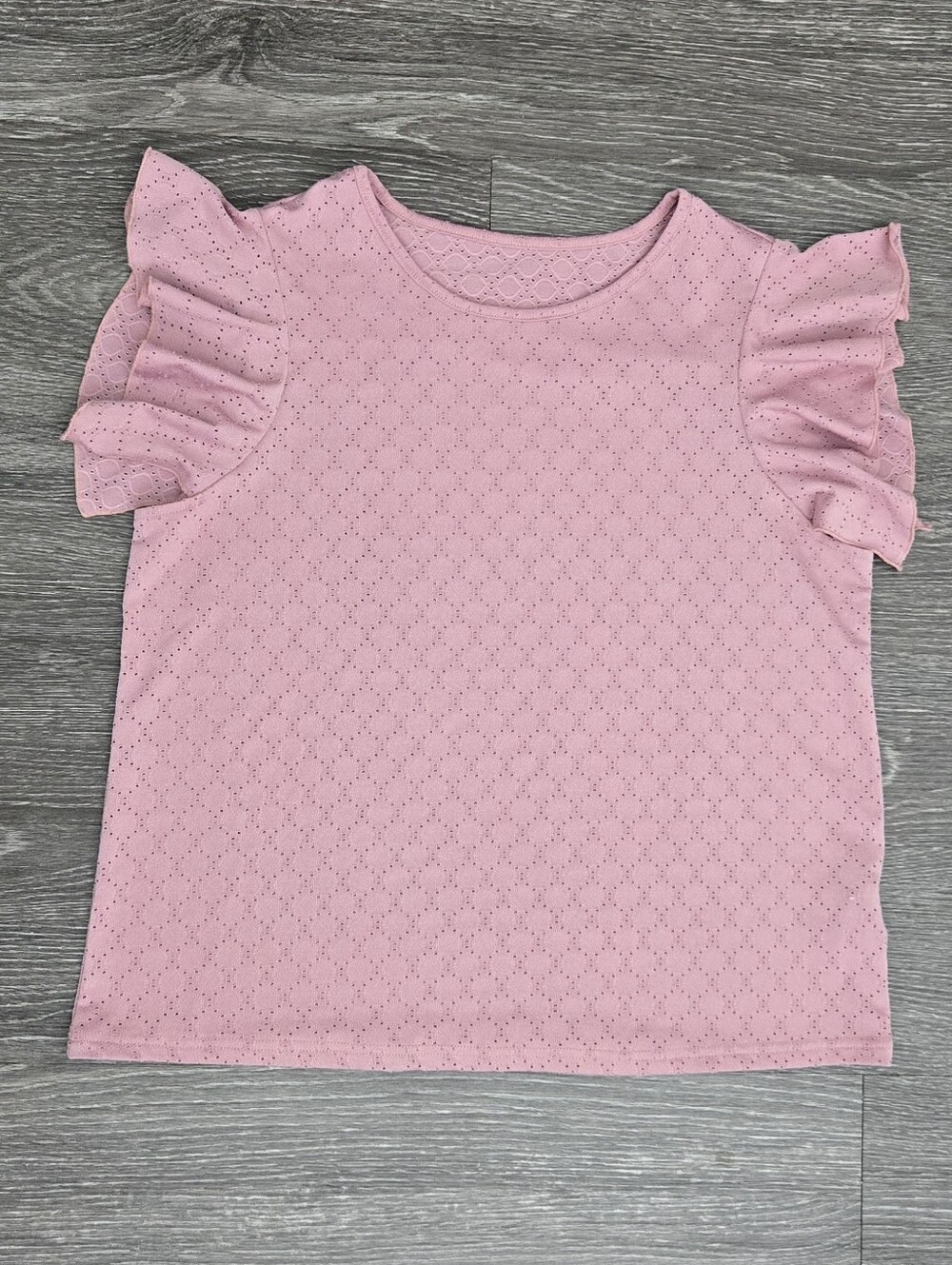 SHEIN Pink Eyelet Ruffle Sleeve Top